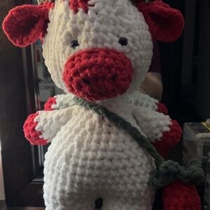 Handmade Crochet Strawberry Cow Plush